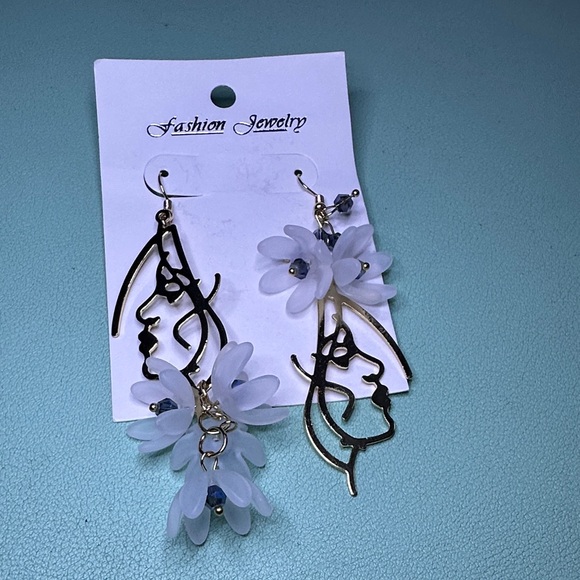 Gold and White Floral Drop Earrings - Picture 1 of 4